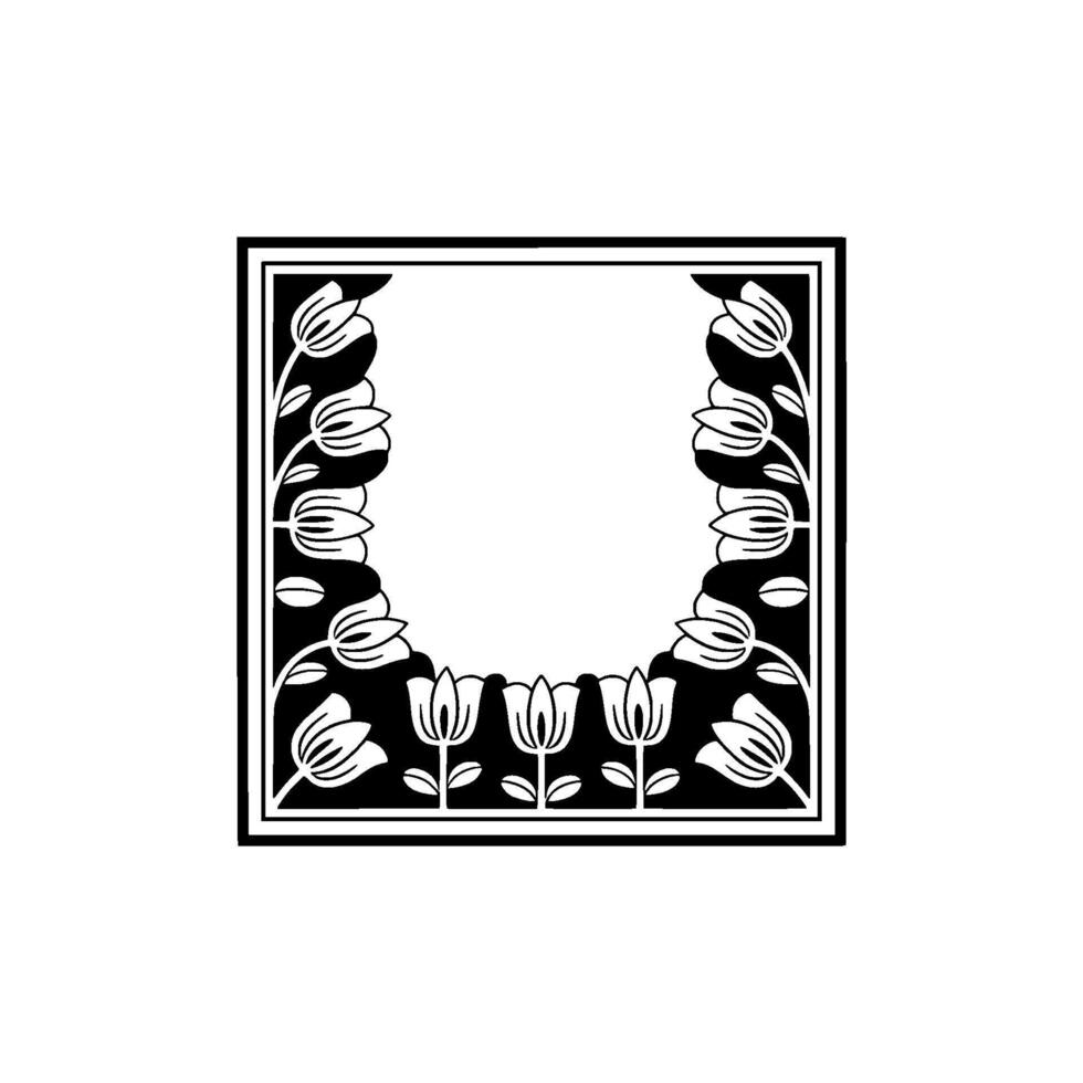 Elegant Floral Frame, Art Deco Style, Black and White, Geometric vector