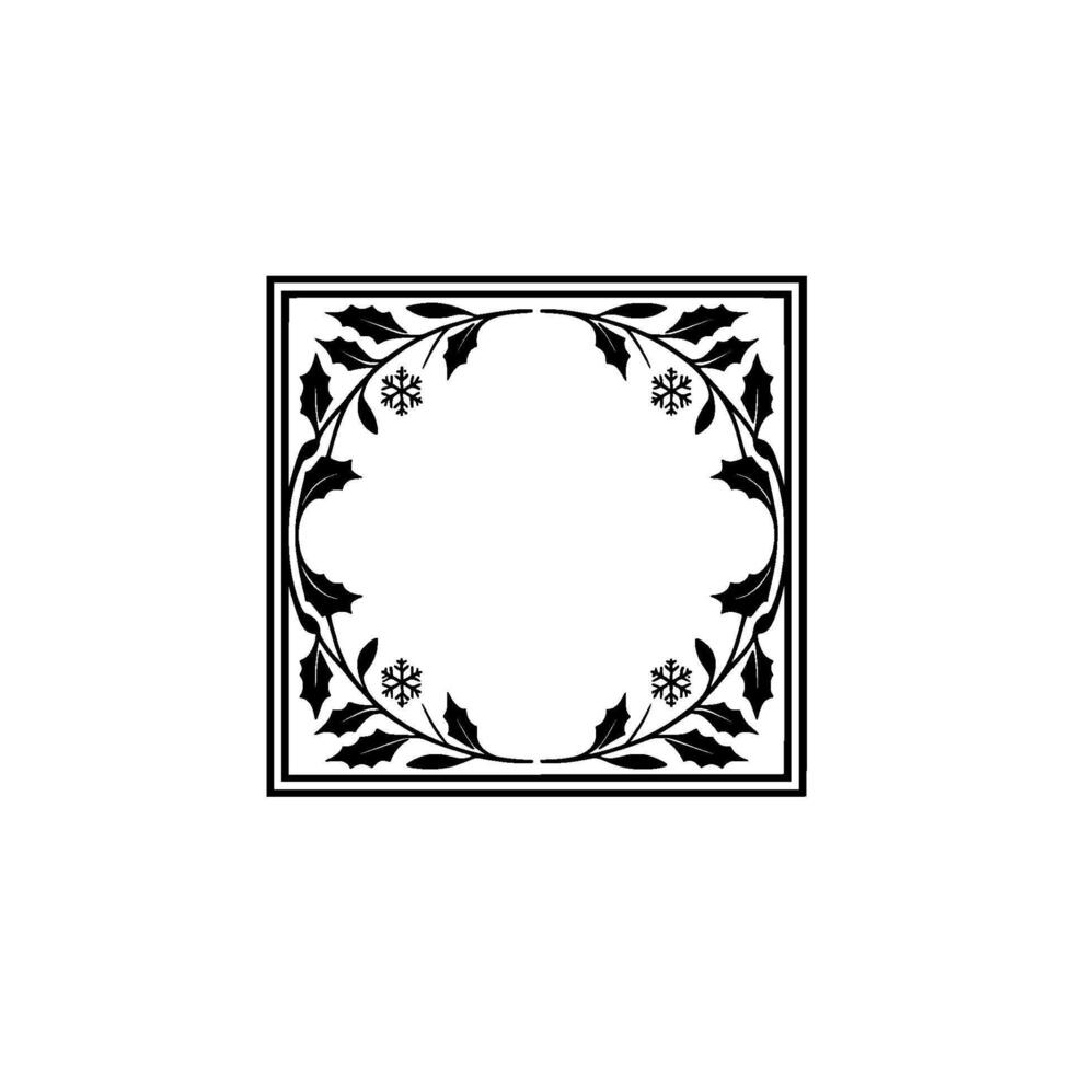 Elegant Christmas Frame Holly and Snowflake Ornament on White vector