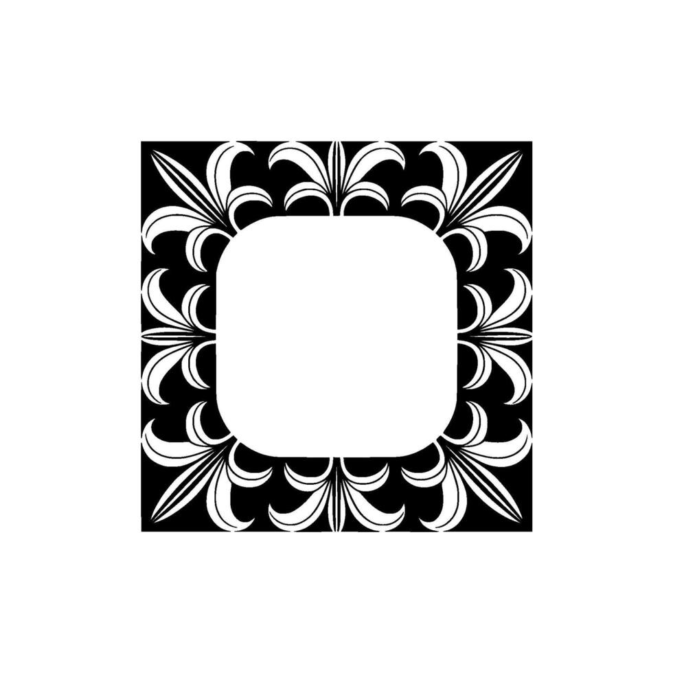Elegant Black and White Floral Frame with Rounded Corner Square vector