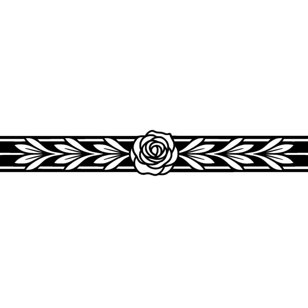 Black and White Floral Border Decorative Rose Leaf Elements vector