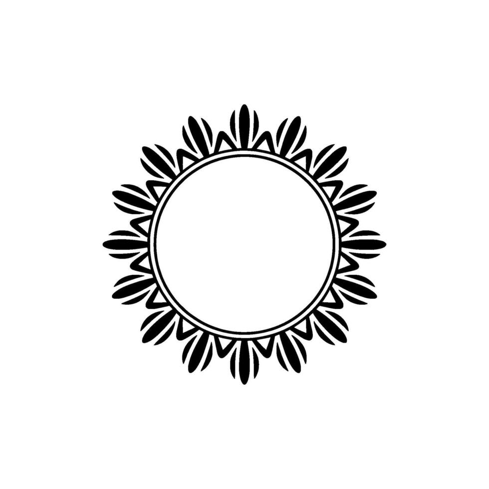 Minimalist Floral Frame, Decorative Black Circle on White Background vector