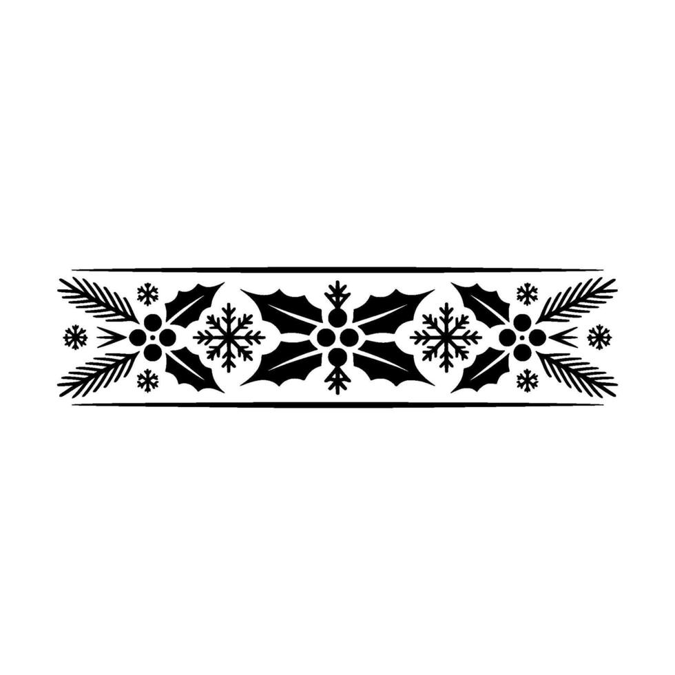 Minimalist Christmas Border Holly, Snowflakes, and Fir Silhouettes vector