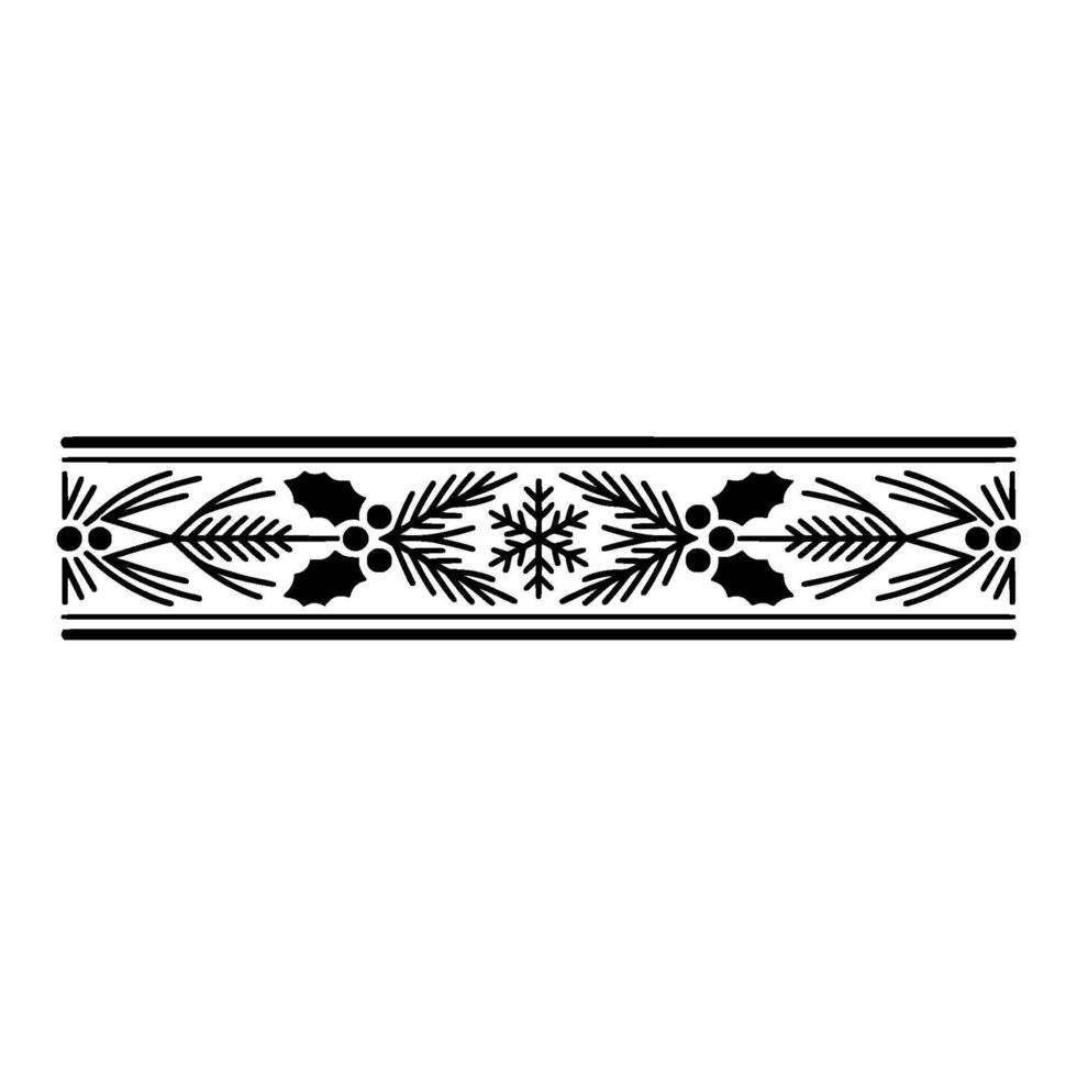 Festive Christmas Border Holly, Berries, Snowflake, Simple Line Art vector