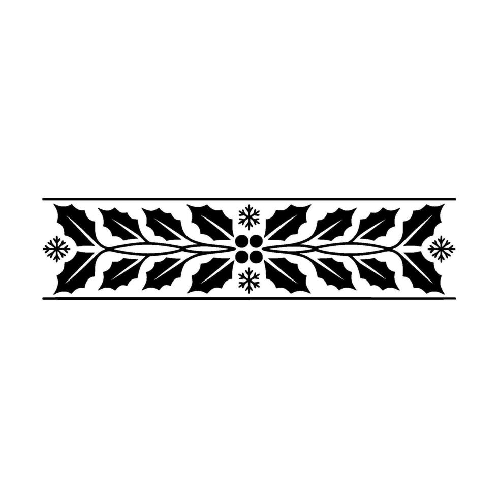 Minimalist Christmas Border, Holly and Snowflakes , Black White vector
