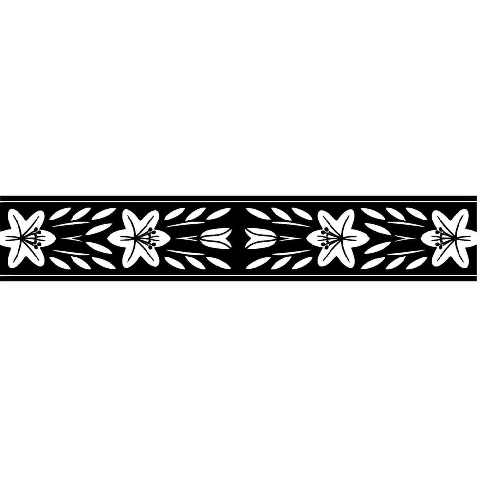 Elegant Black and White Floral Border Lily and Leaf Motif vector