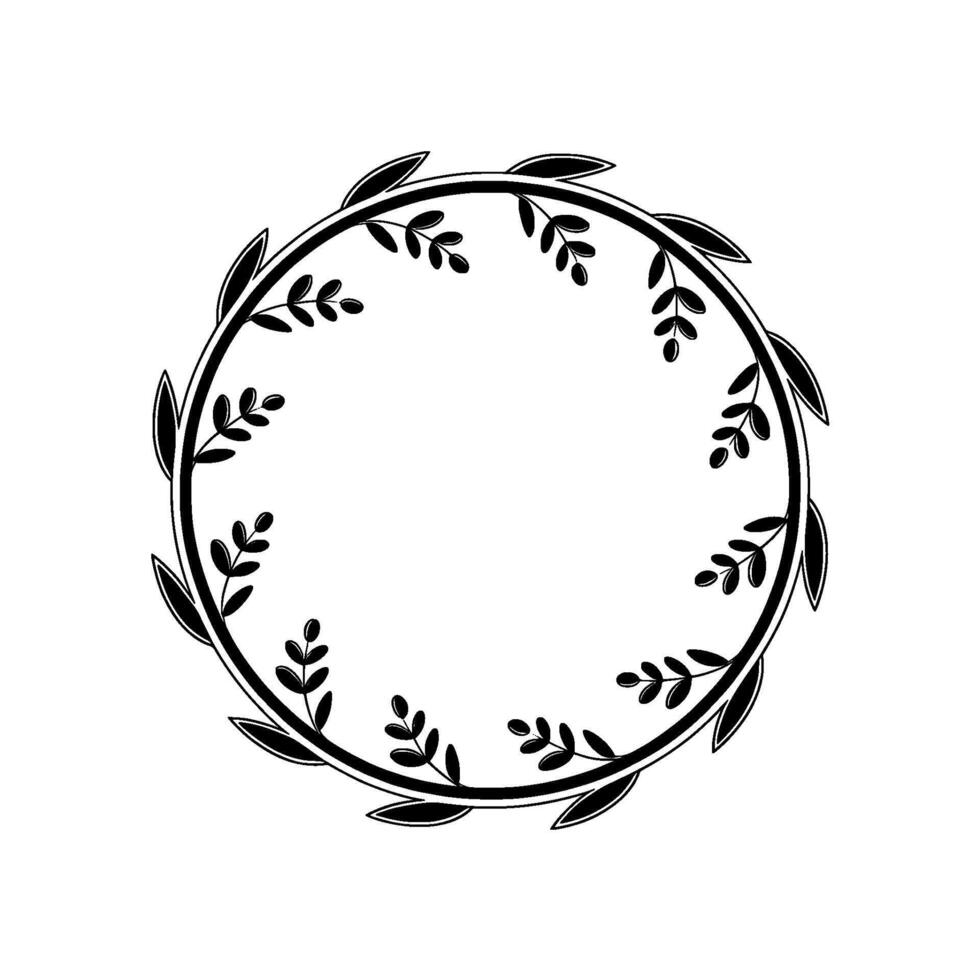Minimalist Black White Botanical Wreath Frame, Elegant Circle vector