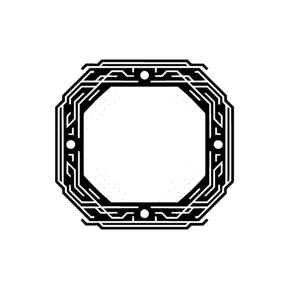 Tech Circuitry Frame, Geometric Black White , Modern vector
