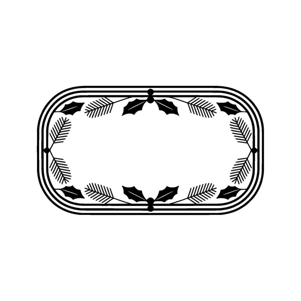 Minimalist Christmas Frame Holly and Pine, Black and White vector