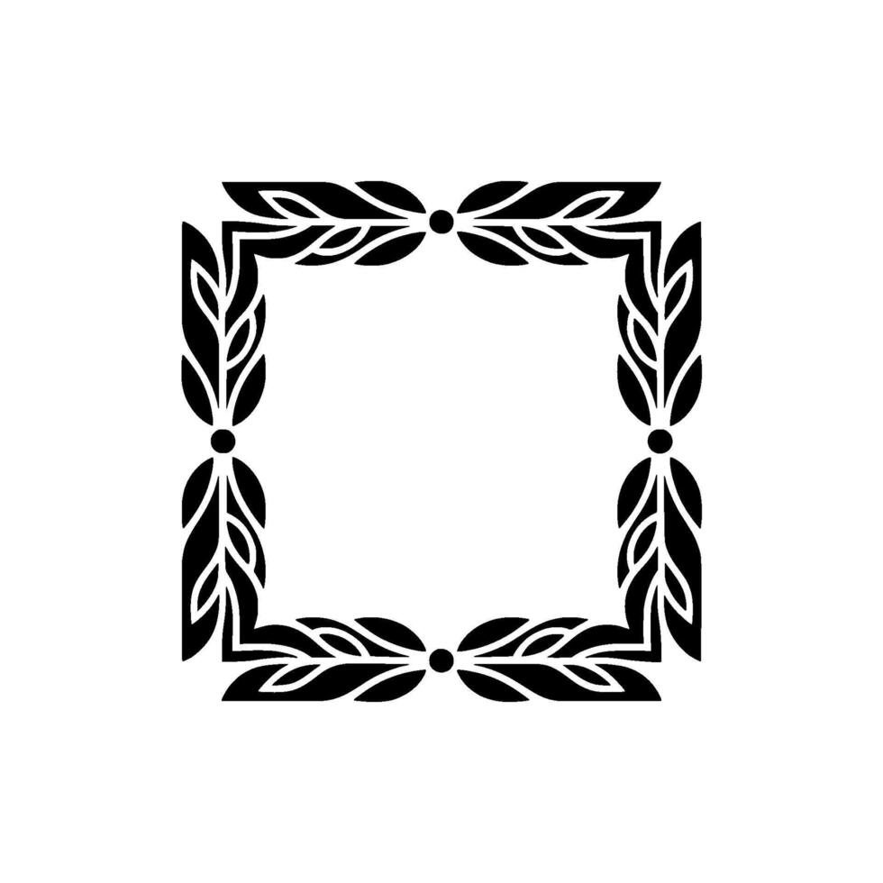 Black Leaf Border on White Background Decorative Frame Element vector