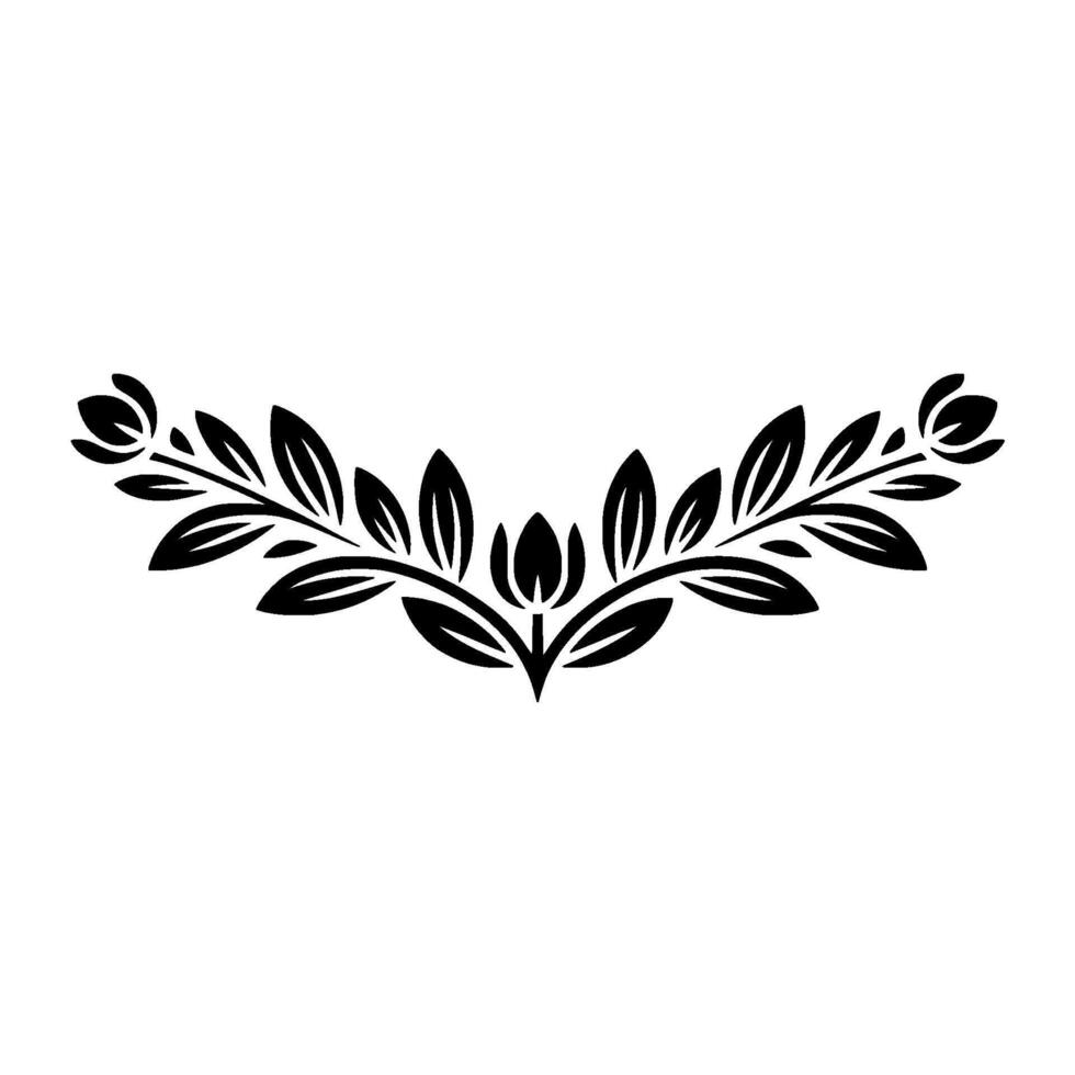 Minimalist Floral Crest in Black on White Elegant Element vector