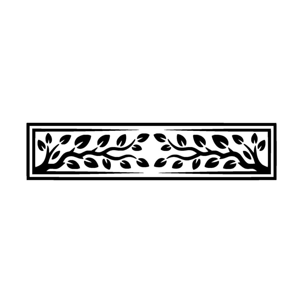 Minimalist Tree Branch Border with Leaves, Black White vector