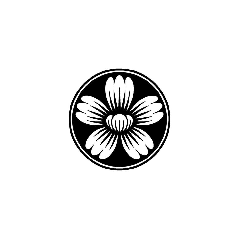 Elegant Black and White Floral Emblem on Gray Background vector