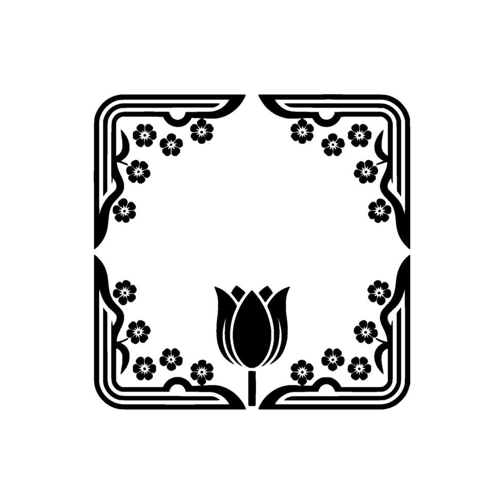 Elegant Black and White Floral Frame with Tulip Decorative Element vector