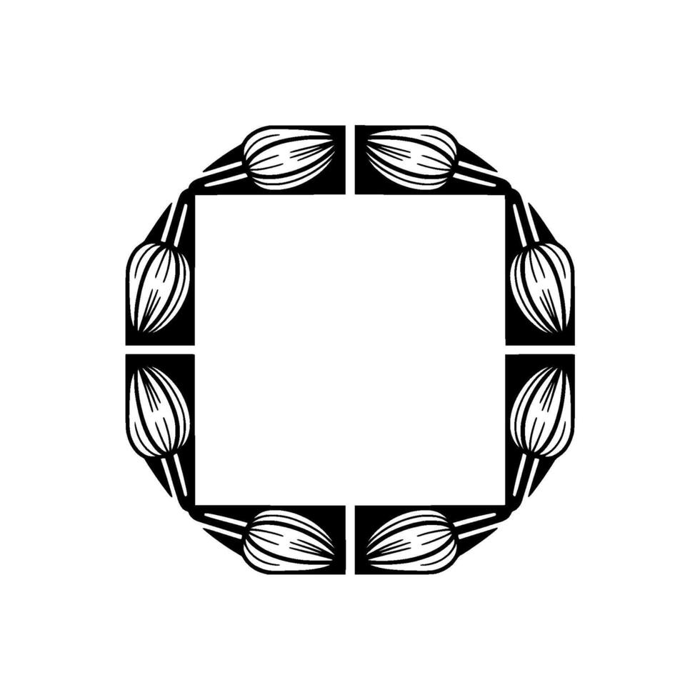 Minimalist Floral Frame, Black and White, Abstract vector