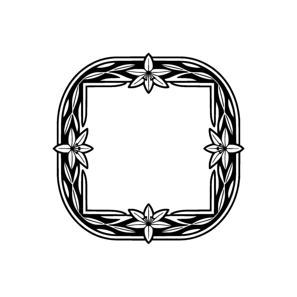 Elegant Floral Frame with Square Center, Monochrome vector