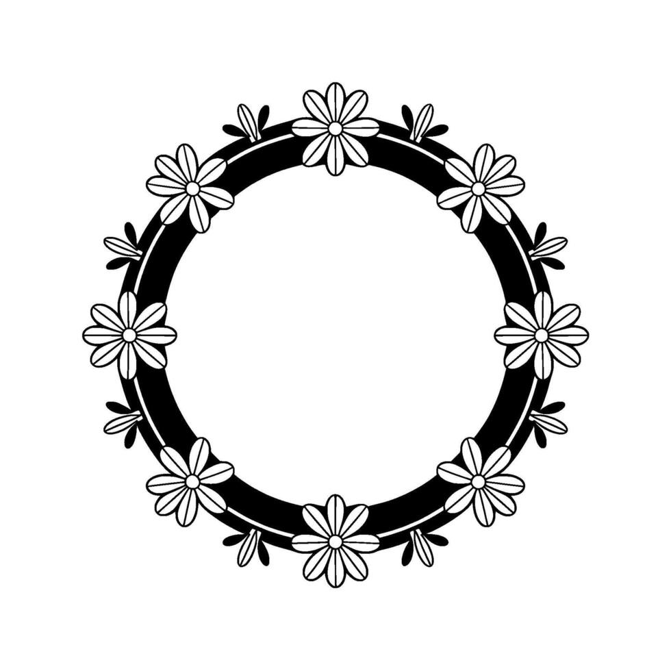 Black and White Floral Wreath Frame Minimalist vector