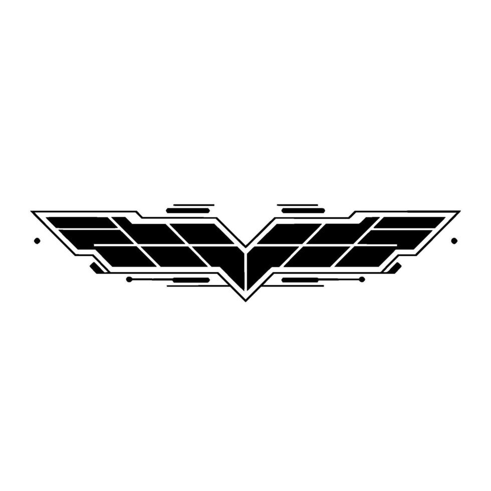 Futuristic Tech Emblem Winged on White, Geometric, Minimalist vector