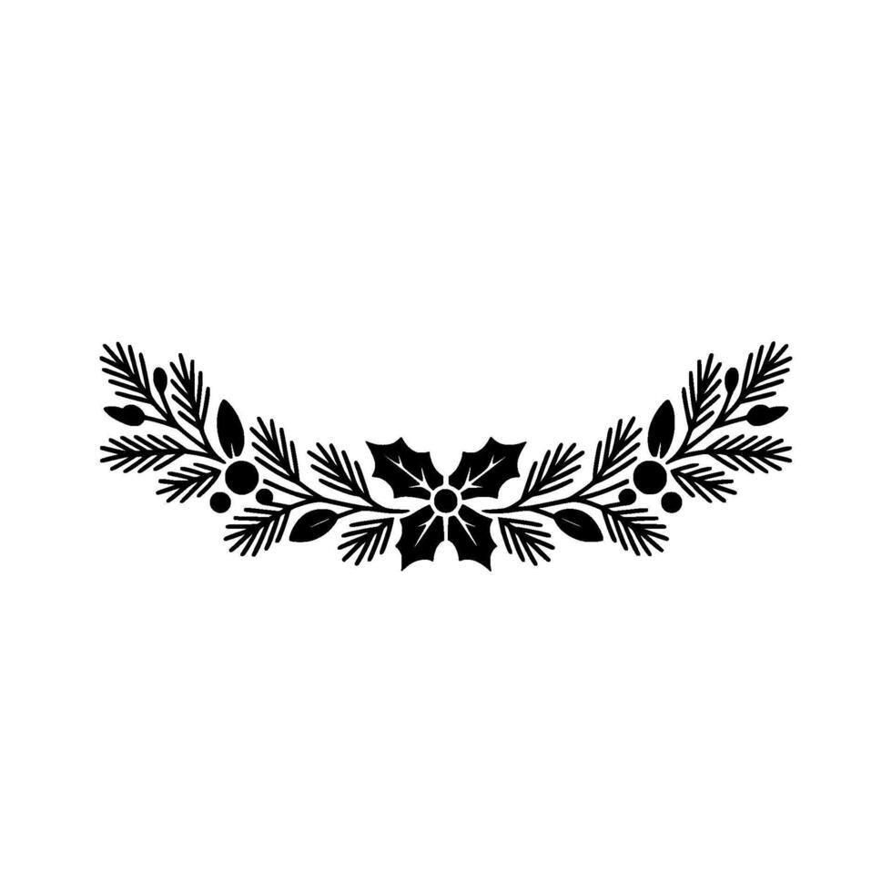 Minimalist Christmas Foliage Swag on White vector