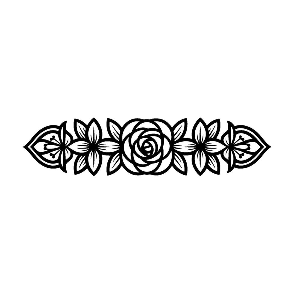 Floral Line Art Border Rose, Lilies, Elegant Decoration vector
