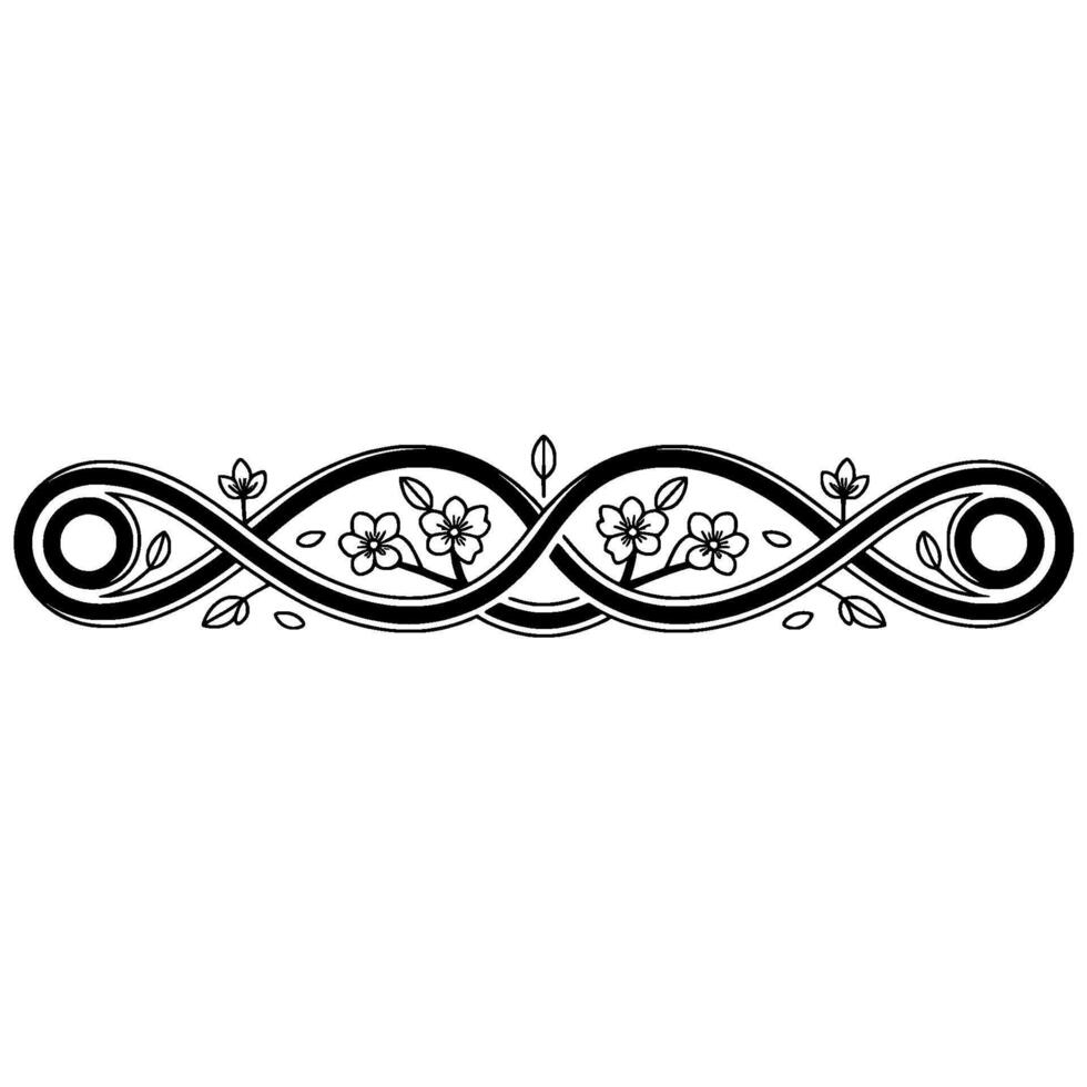 Elegant Black and White Floral Scroll Ornament, Spring Motif vector