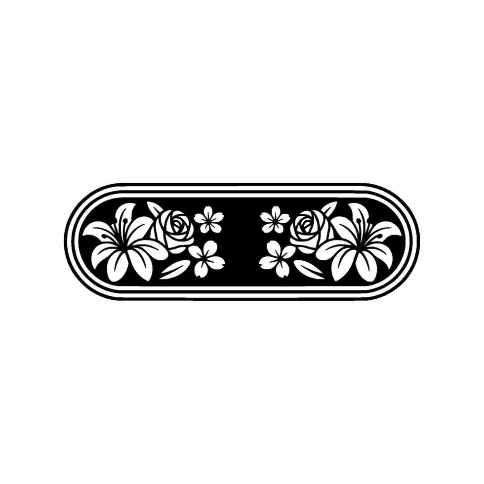Elegant Floral Border Black and White , Isolated on White. vector