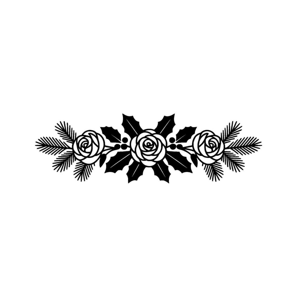 Minimalist Christmas Floral Roses, Holly, Pine vector