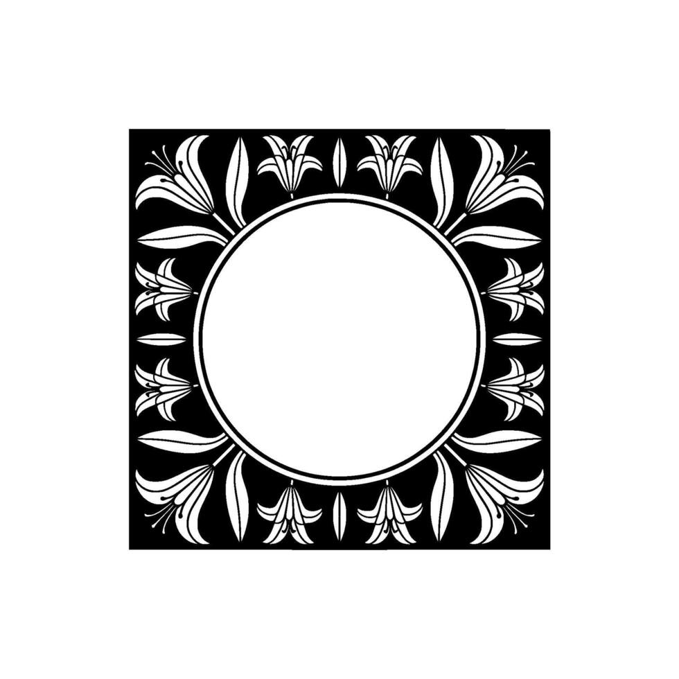 Elegant Lily Frame with Blank Center, Black and White Art Deco vector