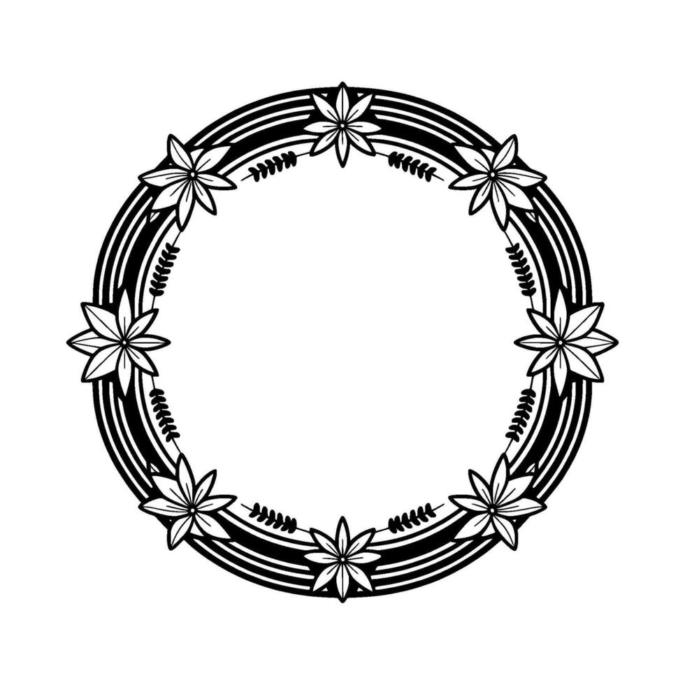 Elegant Black and White Floral Wreath Frame on White Background vector