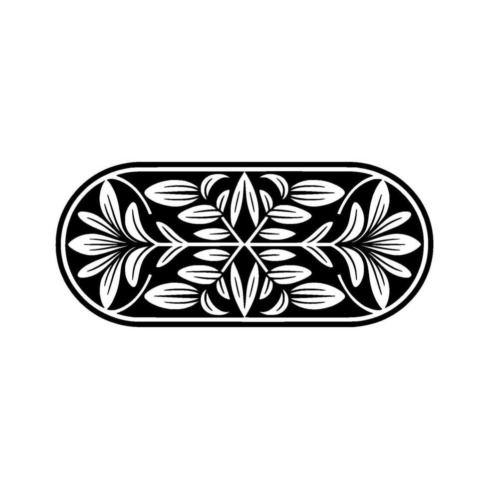 Black and White Floral Decorative Oval Border, Geometric vector