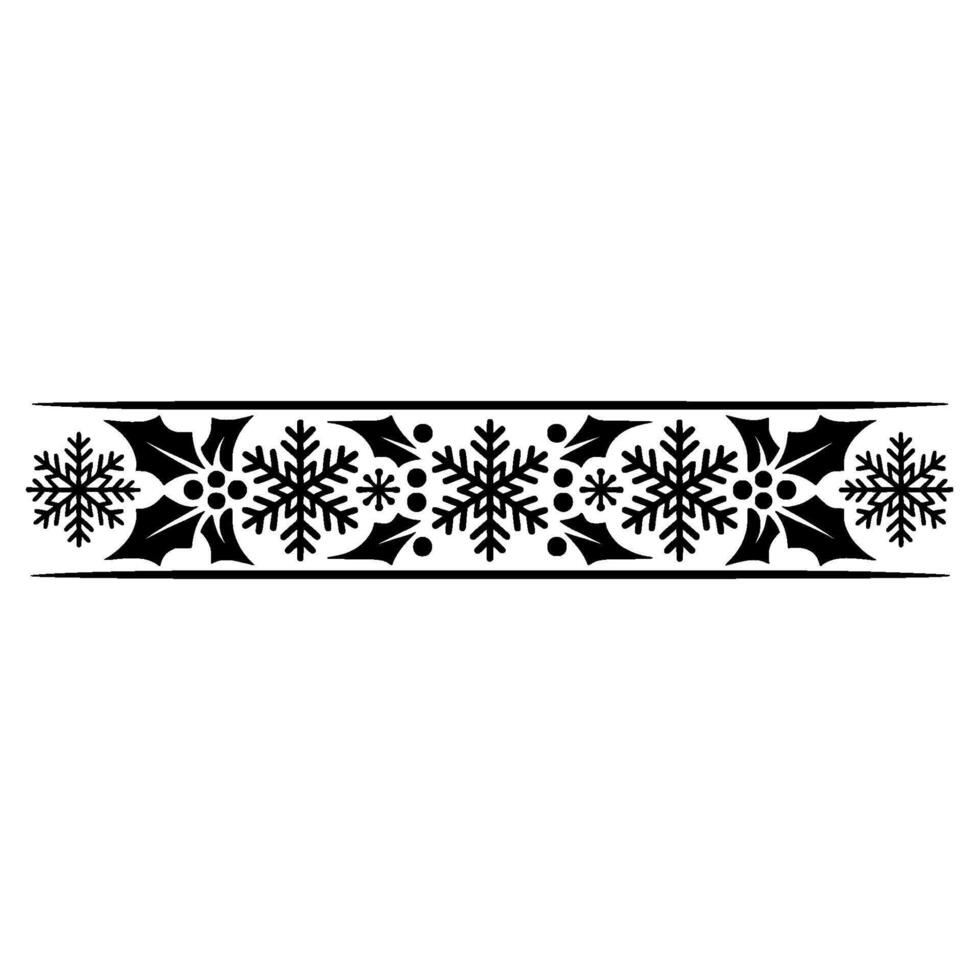 Black White Winter Holiday Border Snowflakes Holly vector