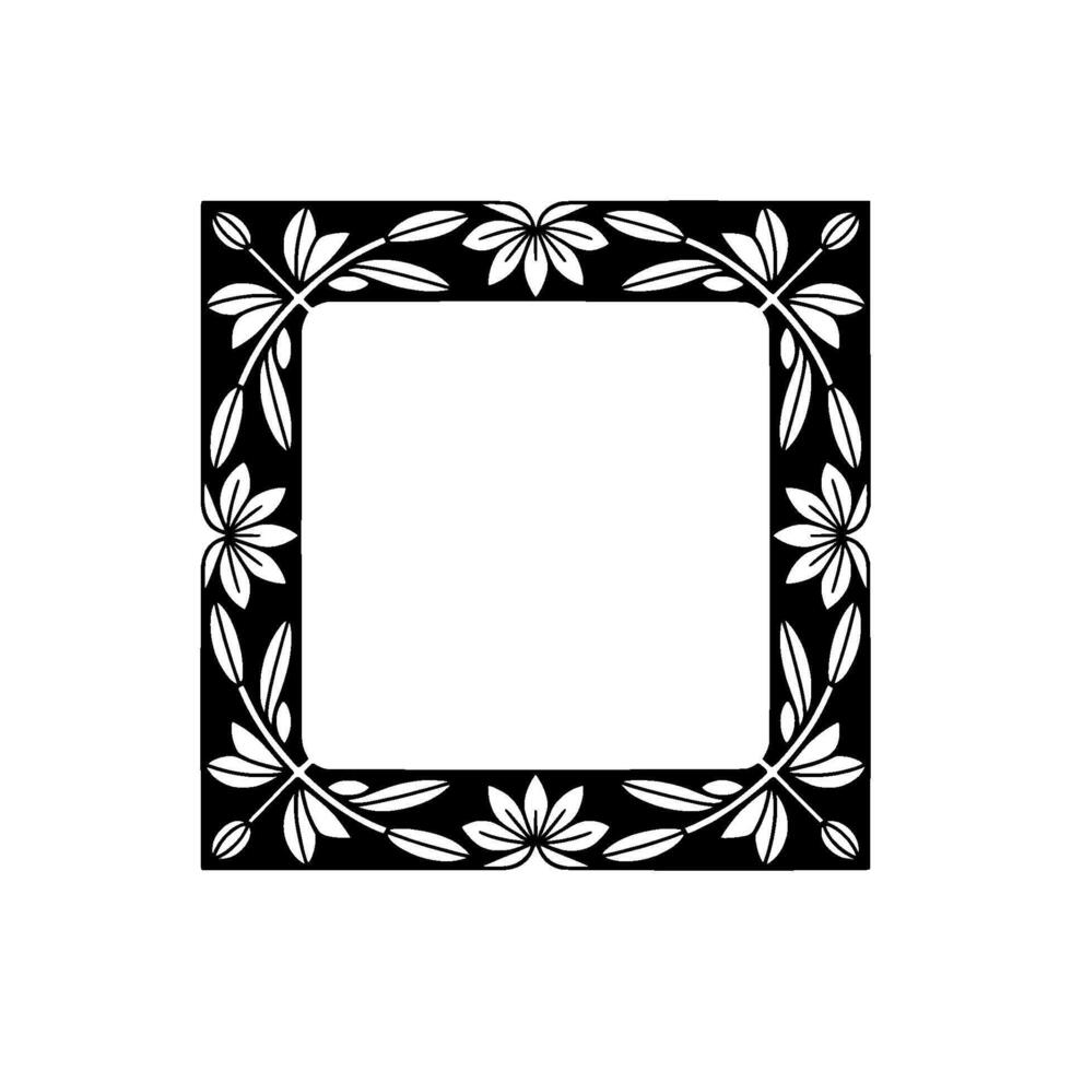 Elegant Floral Border Black White Decorative Frame, Botanical Style vector