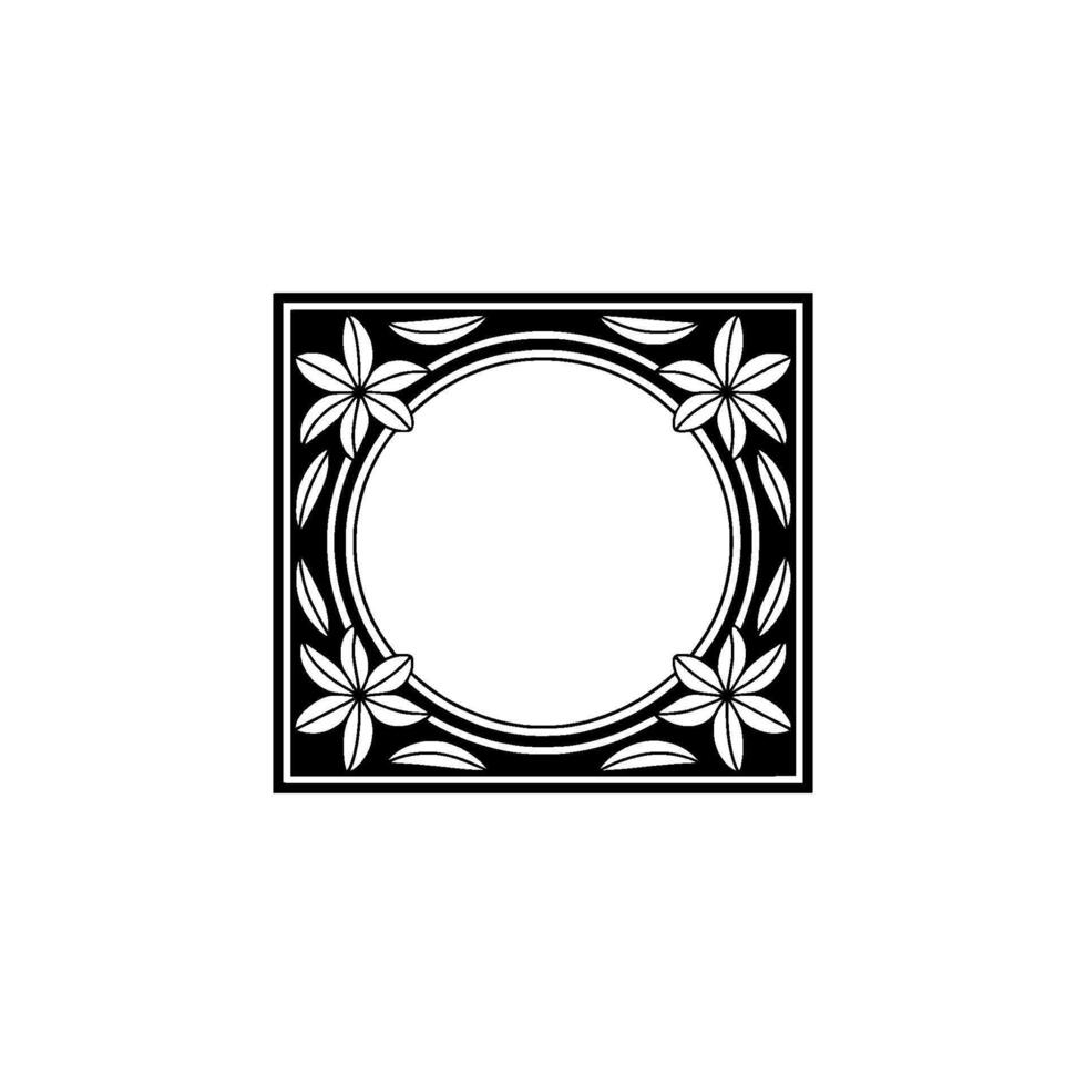 Elegant Floral Frame with Circular Center, Monochromatic Minimalist Style vector