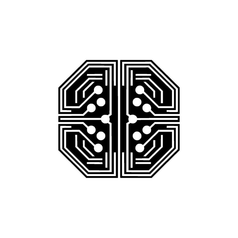 Circuit Board Brain Minimalist Tech Illustration vector