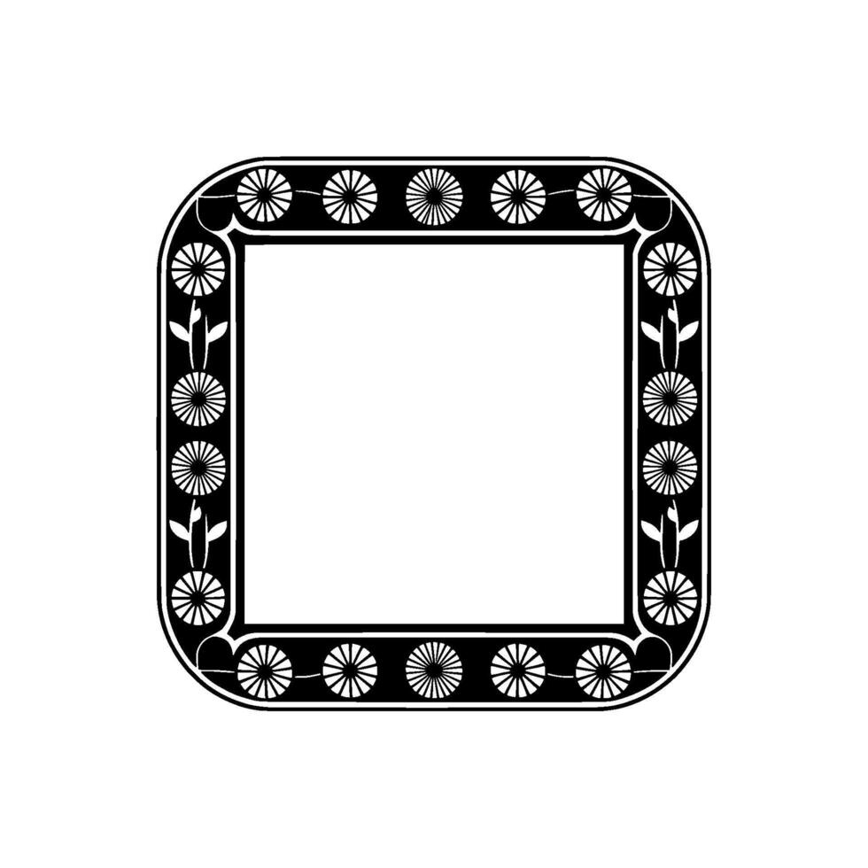 Elegant Black White Floral Frame , Square Shape vector