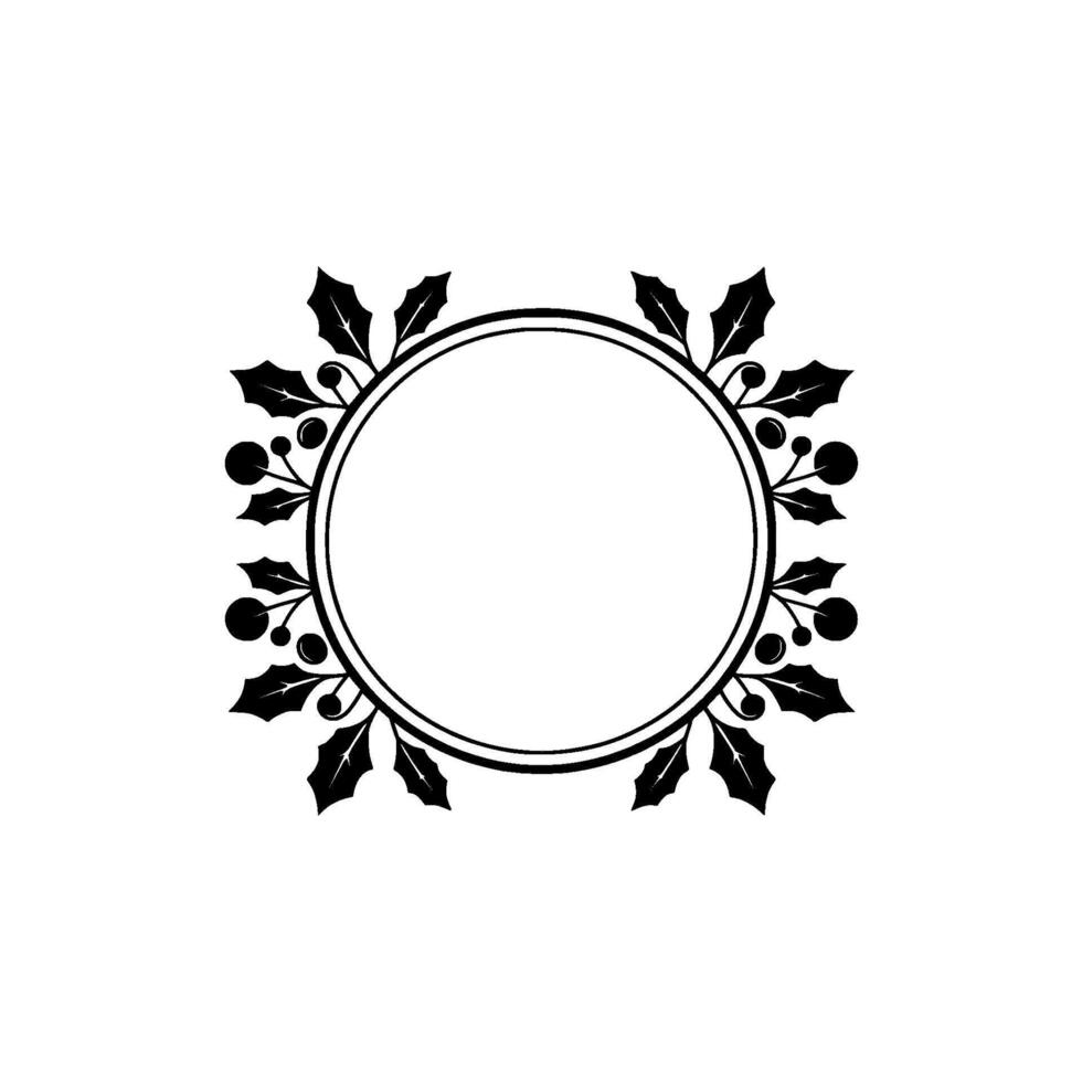 Christmas Circle Frame with Holly Berries, Black Silhouette vector