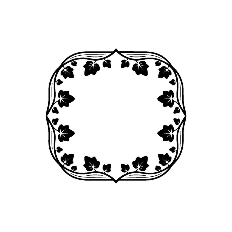 Elegant Botanical Frame with Leaves, Black and White, Minimalist vector
