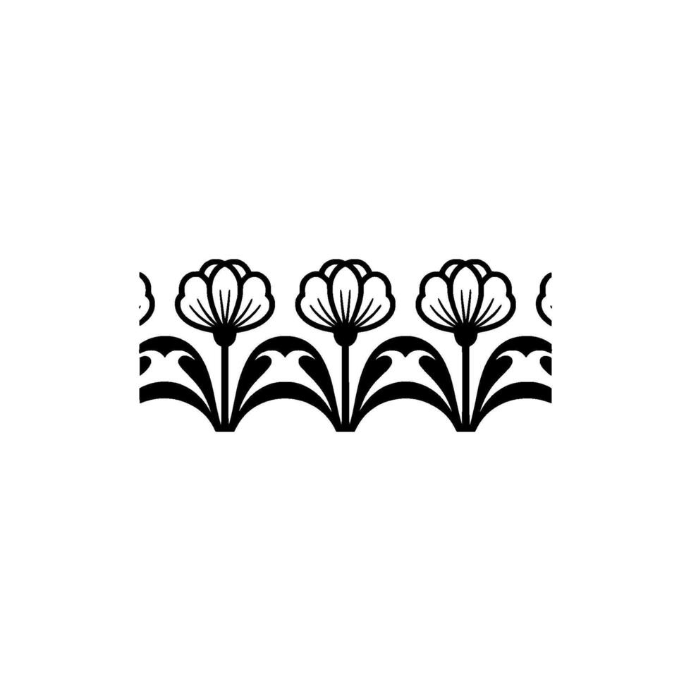 Art Deco Floral Border, Black and White Repeat Pattern vector