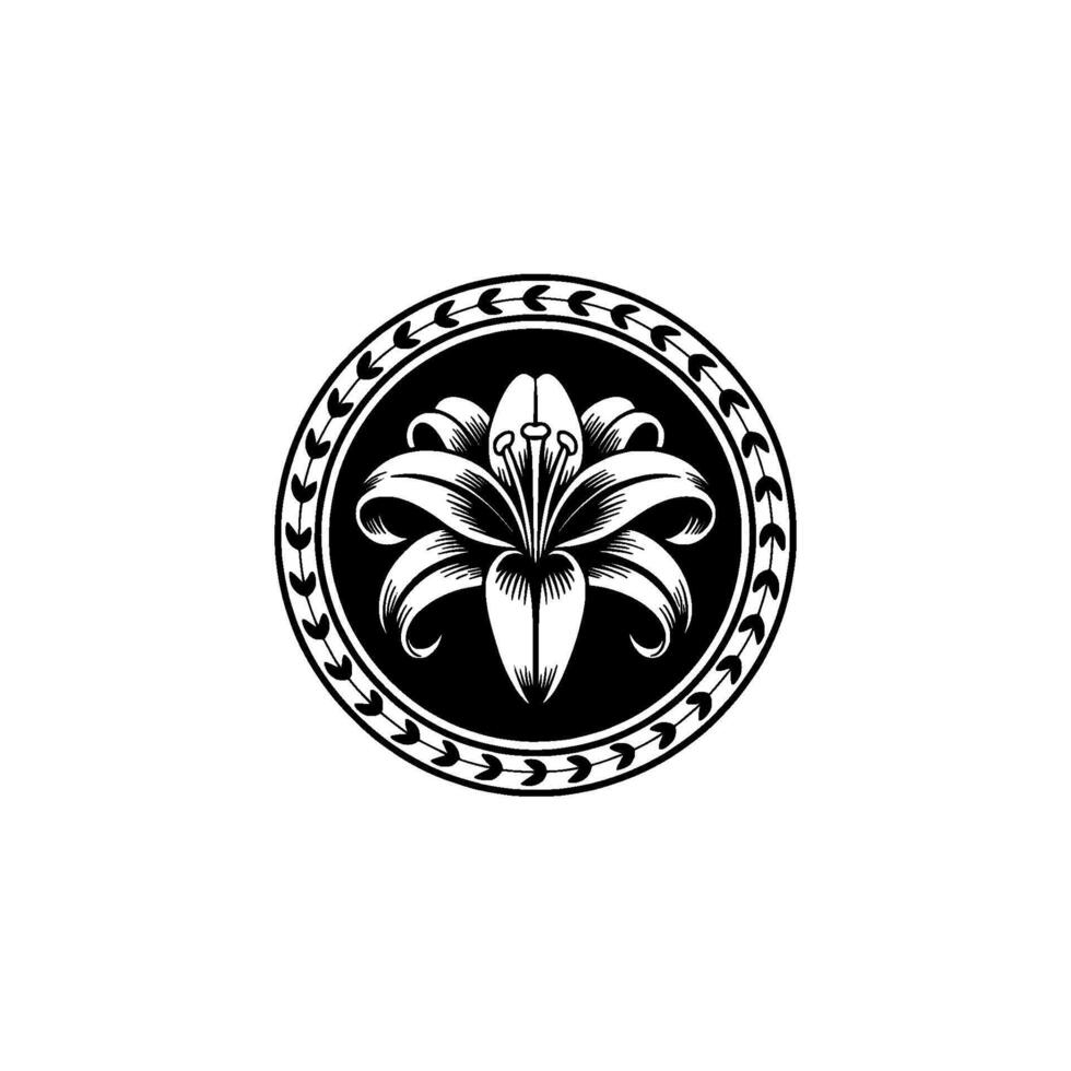 Elegant Lily Floral Emblem Black and White vector