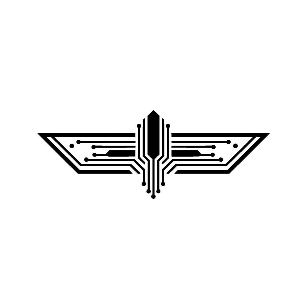 Abstract Circuit Board Wings in Black White, Minimalist Tech vector