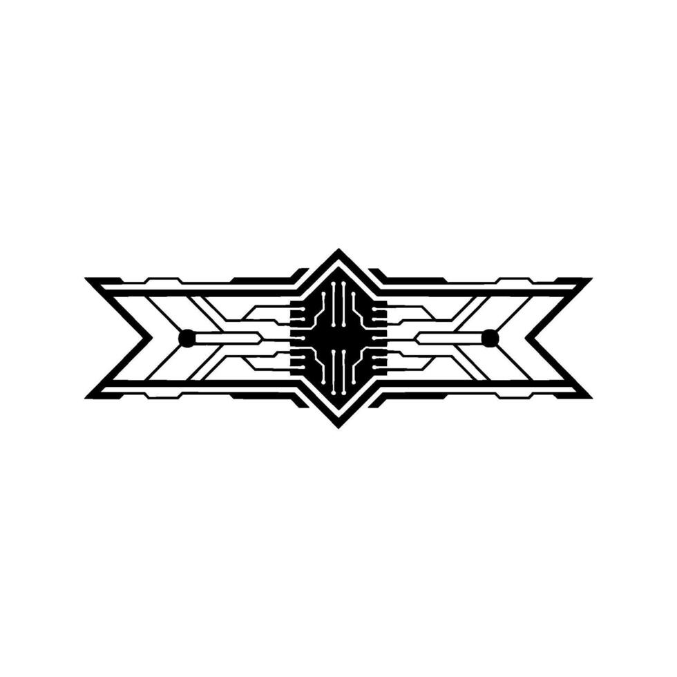 Geometric Tech Circuit Board Element Black and White Minimalist vector