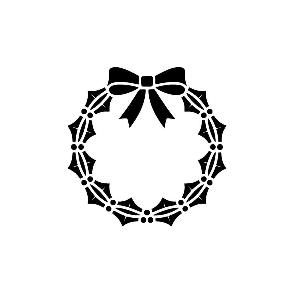 Minimalist Christmas Wreath with Bow Black White vector