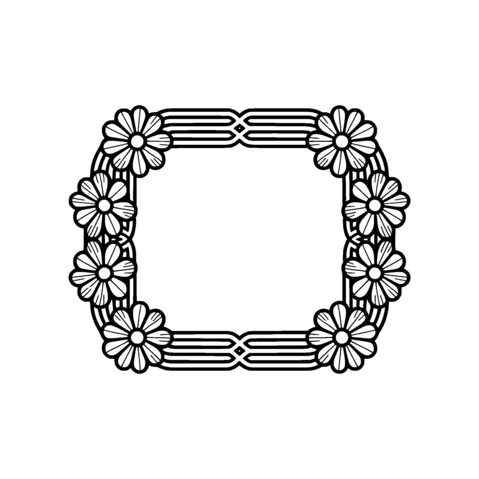 Floral Frame, Black and White Geometric Flower Border , Decorative Element vector