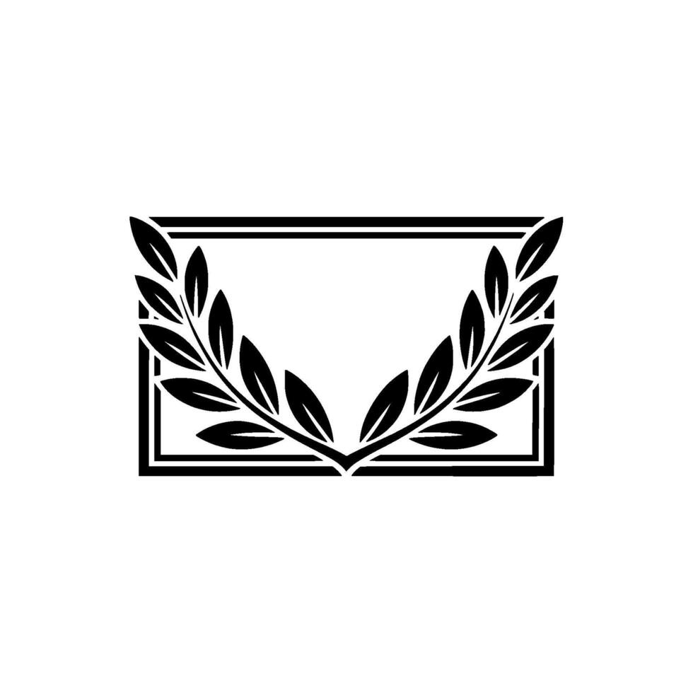 Elegant Laurel Wreath in Rectangular Frame, Black White, Minimalist vector