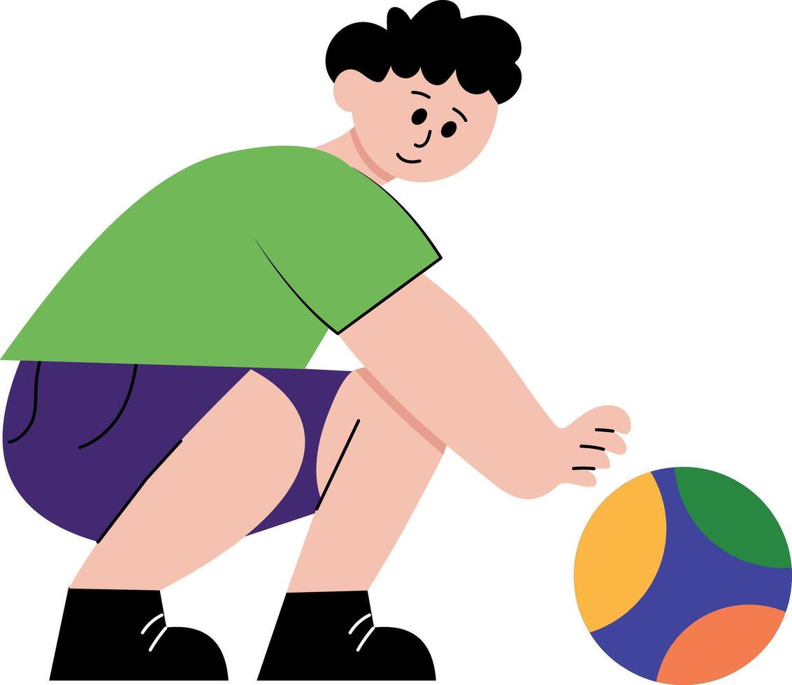 A flat style illustration showing a kid playing with football vector