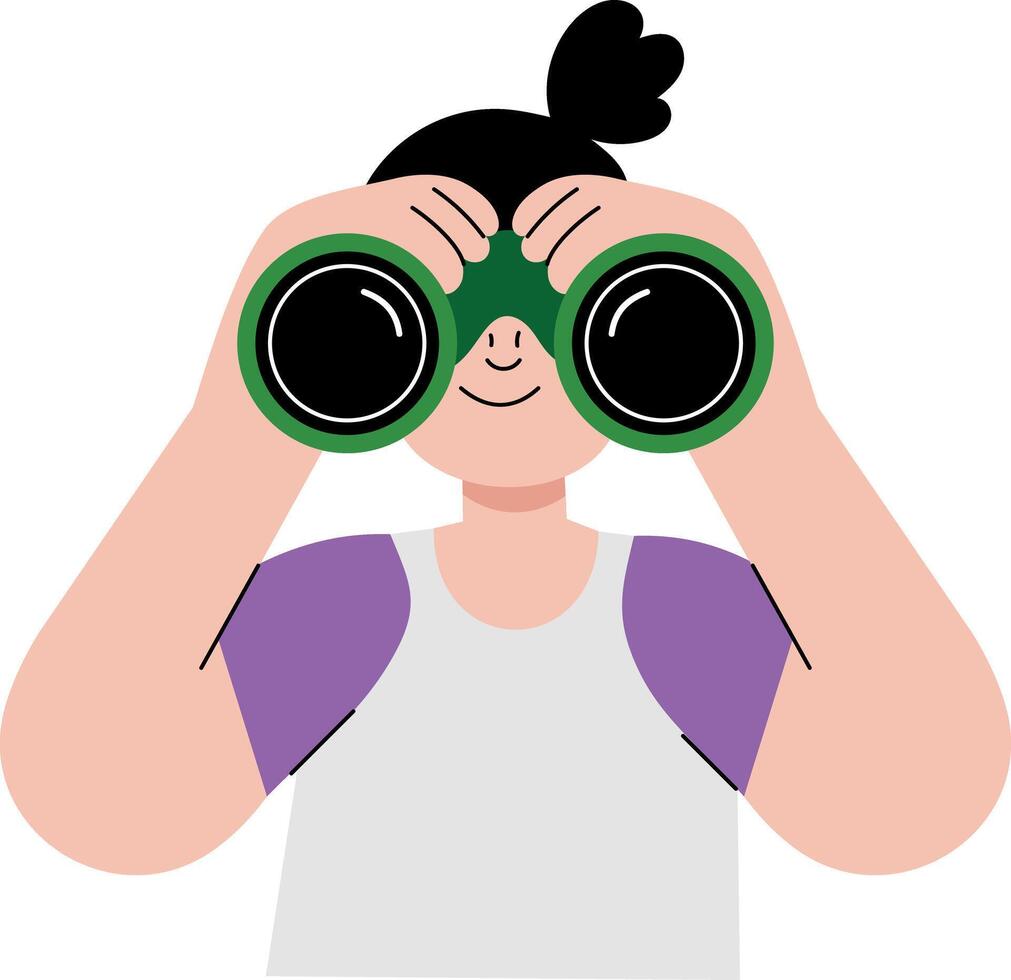 A flat style illustration showing a kid looking with binoculars vector