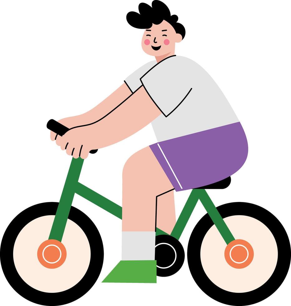 A flat style illustration showing a boy cycling vector