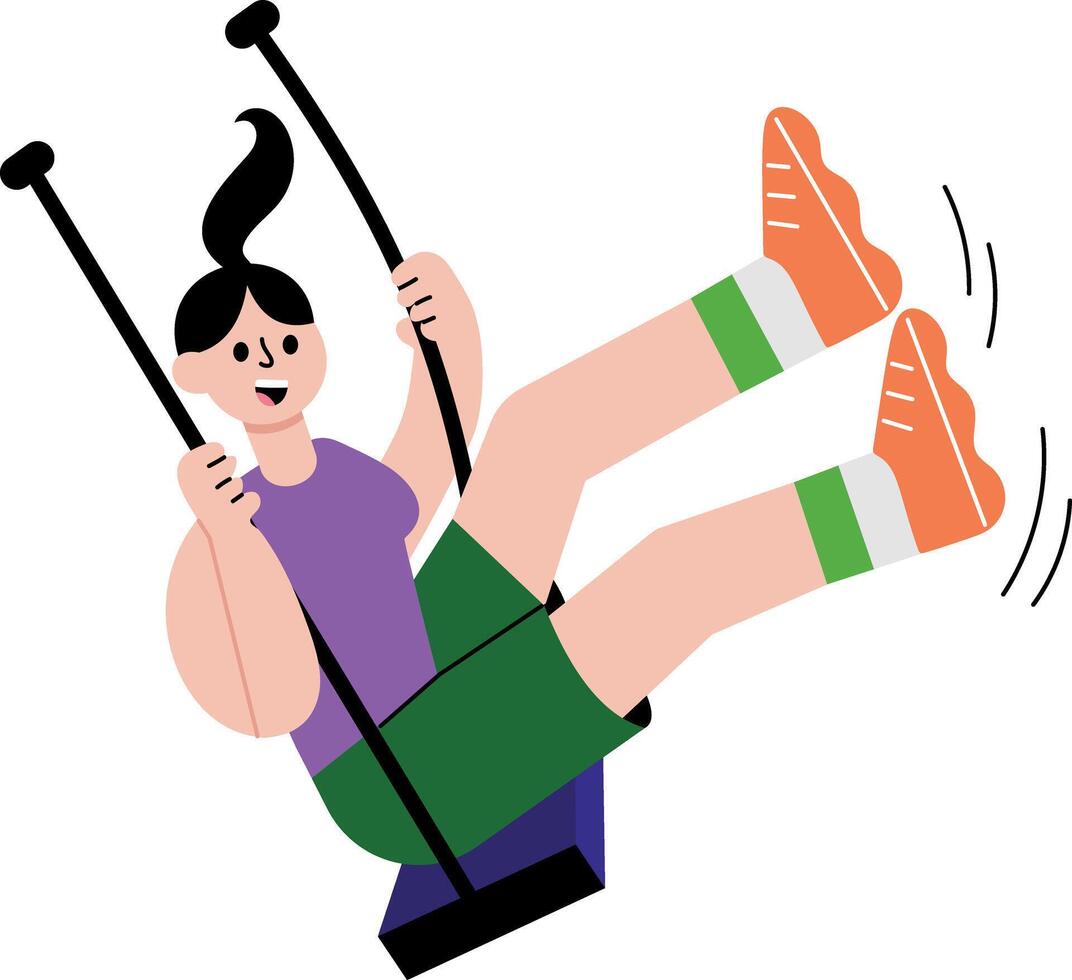 A flat style illustration showing a girl swinging vector