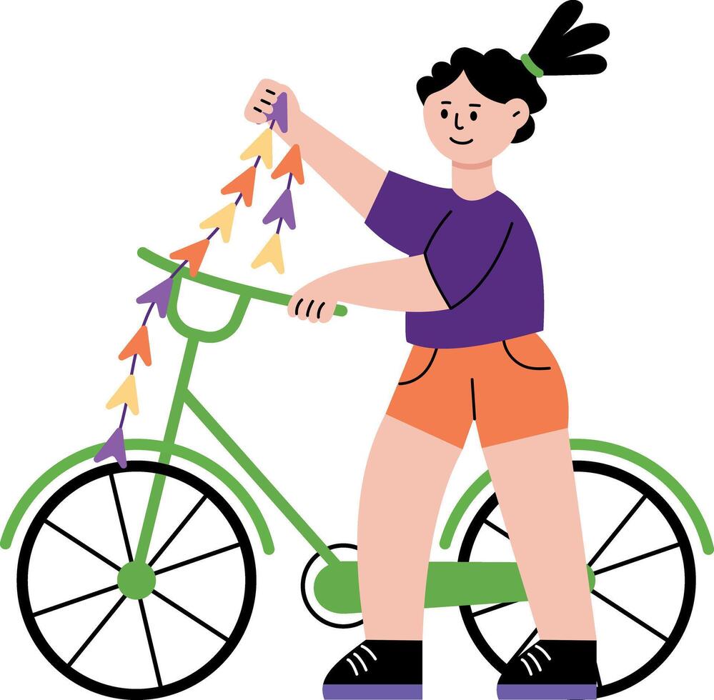 A flat style illustration showing a kid decorating cycle vector