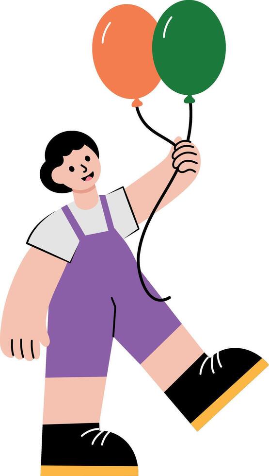A flat style illustration showing a child holding balloons vector