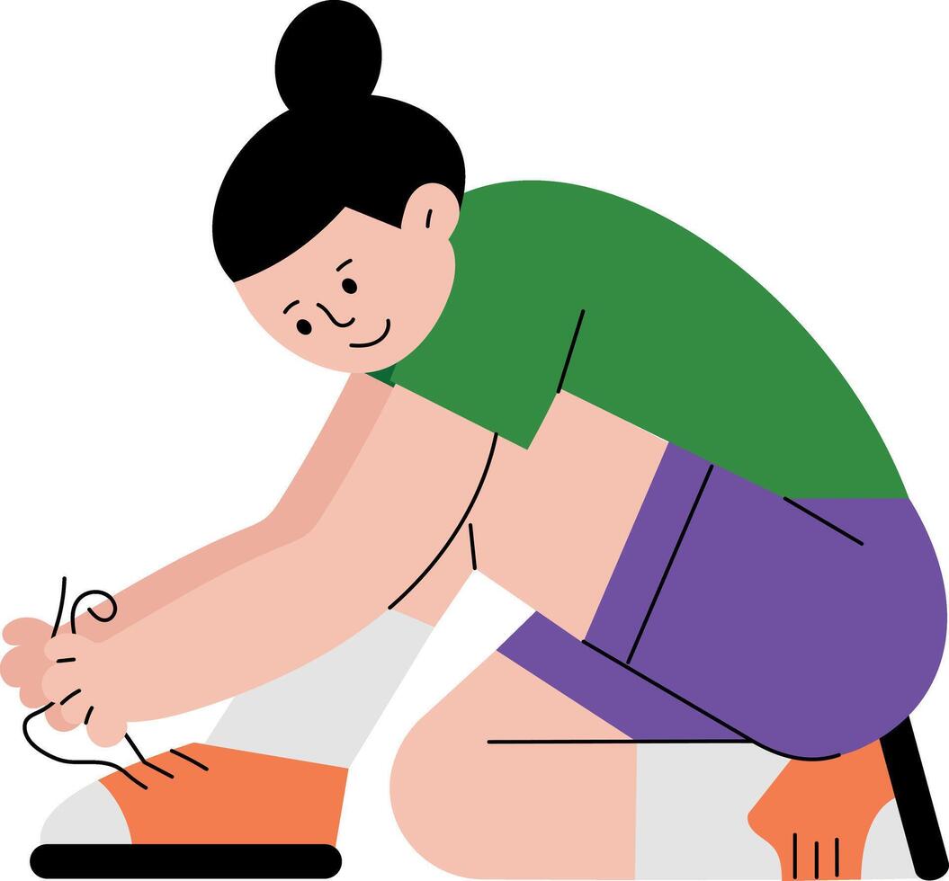 A flat style illustration showing a kid tying laces vector